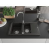 Mexen Gaspar évier en granit 1,5 bac avec égouttoir 737 x 475 mm, noir/doré métallisé, siphon chromé - 6507731505-75