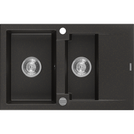 Mexen Gaspar évier en granit 1,5 bac avec égouttoir 737 x 475 mm, noir/doré métallisé, siphon chromé - 6507731505-75