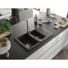 Mexen Gaspar évier en granit 1,5 bac avec égouttoir 737 x 475 mm, noir/métallisé doré, siphon chromé - 6507731505-75