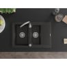 Mexen Gaspar évier en granit 1,5 bac avec égouttoir 737 x 475 mm, noir/métallisé doré, siphon chromé - 6507731505-75