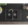 Mexen Gaspar évier en granit 1,5 bac avec égouttoir 737 x 475 mm, noir moucheté, siphon chromé - 6507731505-76