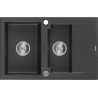 Mexen Gaspar évier en granit 1,5 bac avec égouttoir 737 x 475 mm, noir moucheté, siphon chromé - 6507731505-76