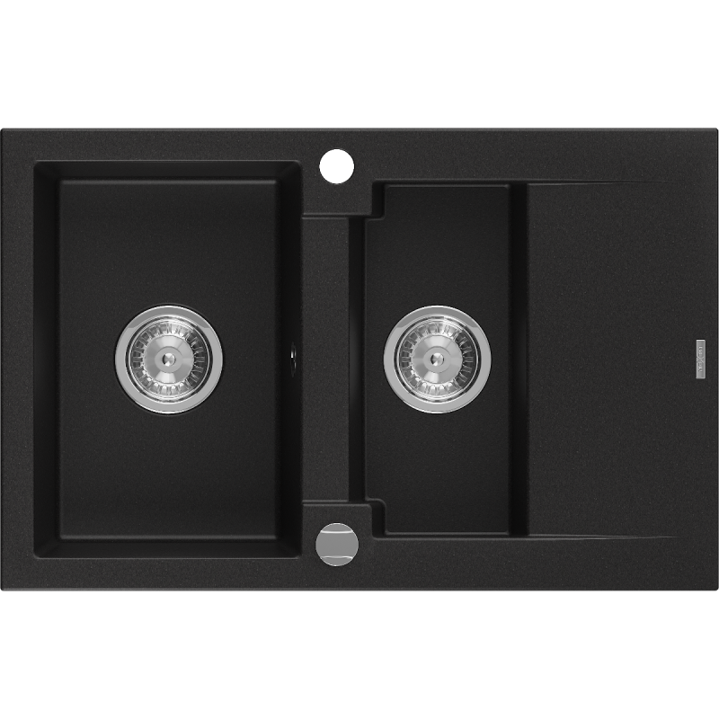 Mexen Gaspar évier en granit à 1,5 cuve avec un égouttoir court 737 x 475 mm, Noir - 6507731505-77