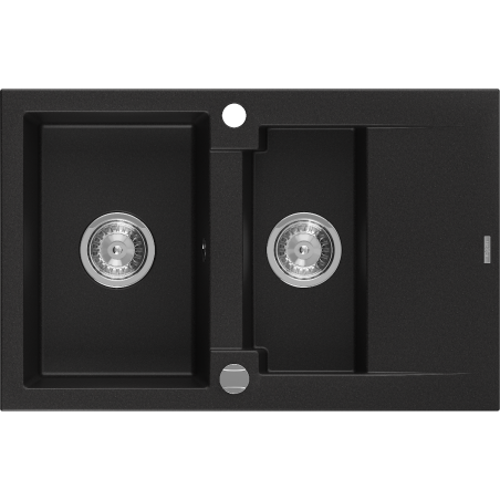 Mexen Gaspar évier en granit 1,5 bac avec égouttoir 737 x 475 mm, noir, siphon chromé - 6507731505-77