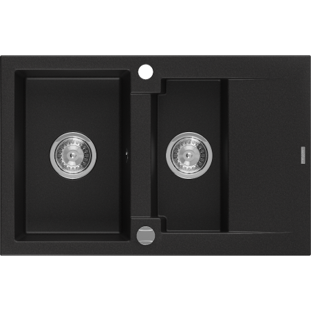 Mexen Gaspar évier en granit à 1,5 cuve avec un égouttoir court 737 x 475 mm, Noir - 6507731505-77