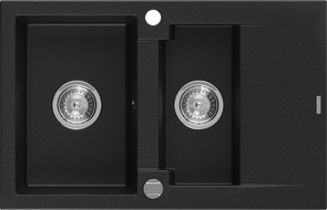Mexen Gaspar évier en granit 1,5 bac avec égouttoir 737 x 475 mm, noir, siphon chromé - 6507731505-77