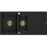 Mexen Andres évier en granit 1,5 bac avec égouttoir 1000 x 500 mm noir, siphon doré - 6515101510-77-G