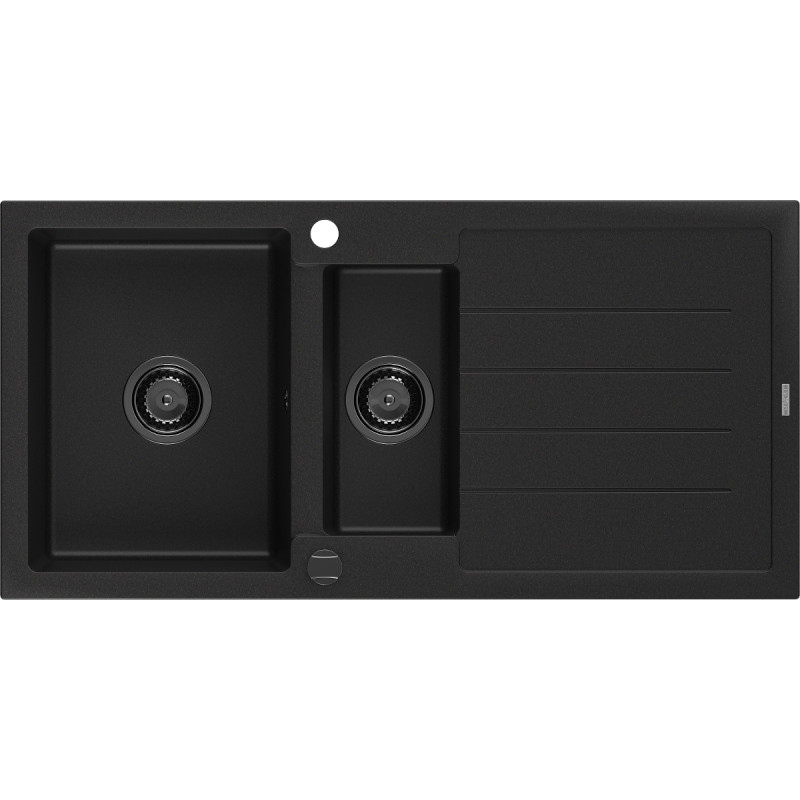 Mexen Andres évier en granit 1,5 bac avec égouttoir 1000 x 500 mm noir, siphon noir - 6515101510-77-B