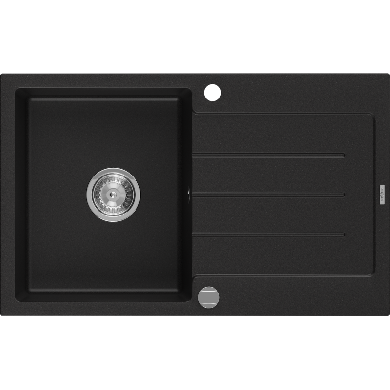 Mexen Bruno évier en granit noir 1 bac avec égouttoir 795 x 495 mm, siphon chromé - 6513791010-77