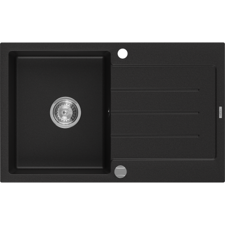 Mexen Bruno évier en granit noir 1 bac avec égouttoir 795 x 495 mm, siphon chromé - 6513791010-77