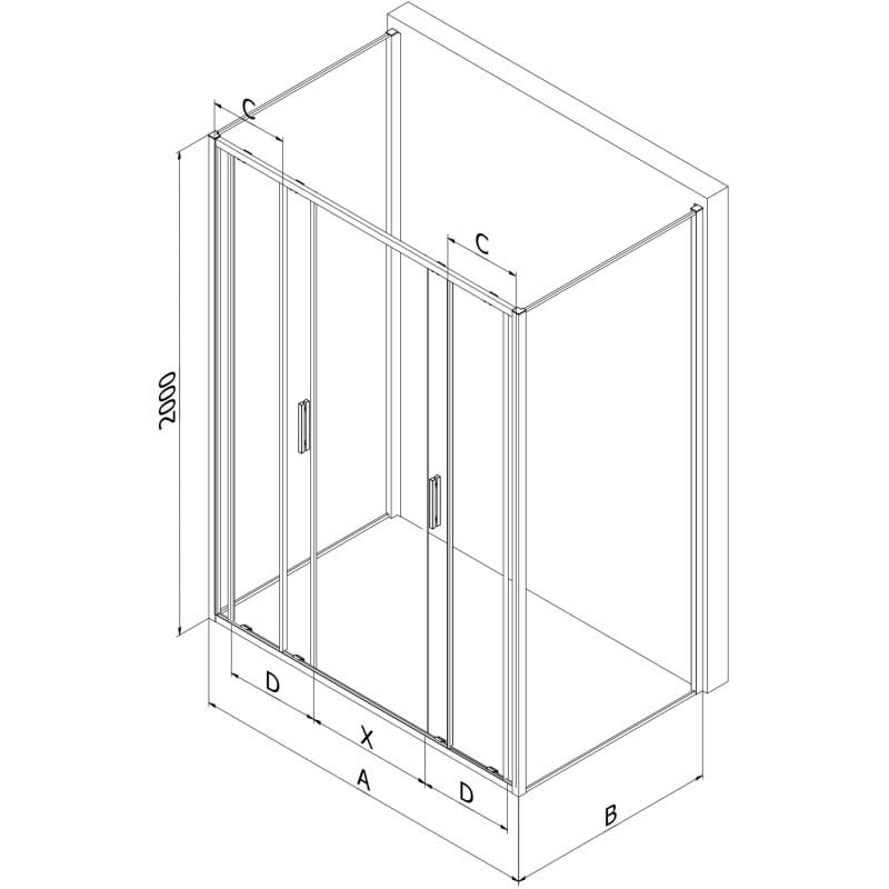 Mexen Exo-3S cabine de douche 3 parois coulissante 200 x 75 cm, transparent, or - 8152-200-075-50-00-3S