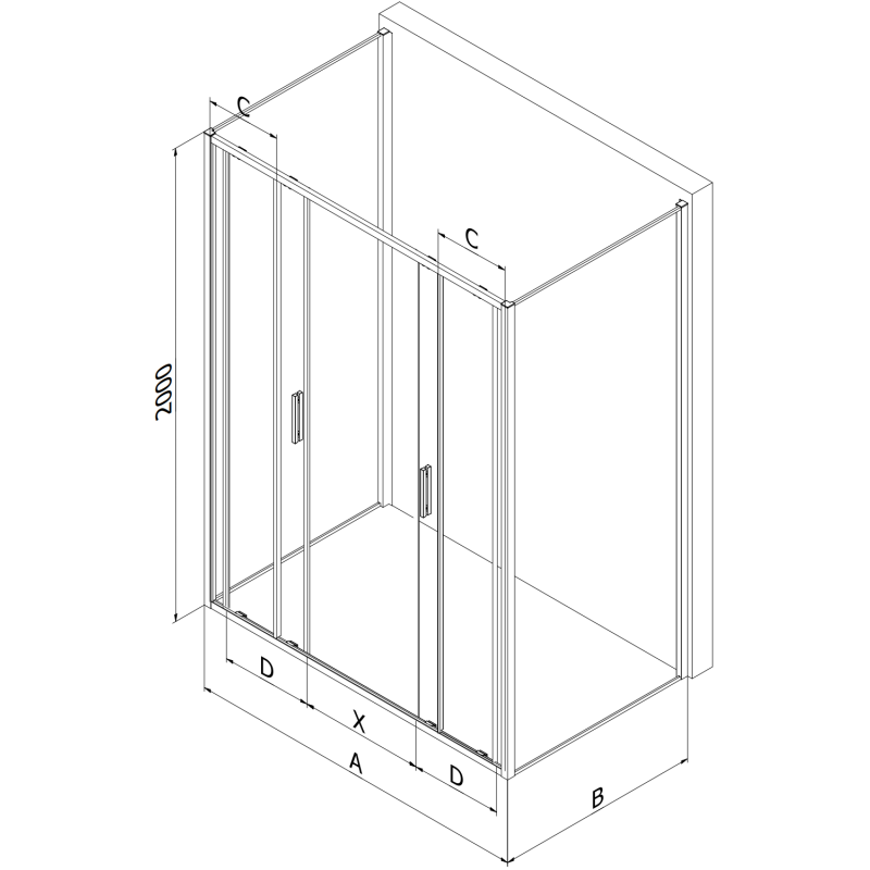 Mexen Exo-3S cabine de douche à 3 parois coulissante 150 x 85 cm, transparent, dorée - 8152-150-085-50-00-3S