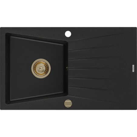 Mexen Cesar évier en granit 1 bac avec égouttoir 775 x 470 mm, noir, siphon doré - 6514771010-77-G