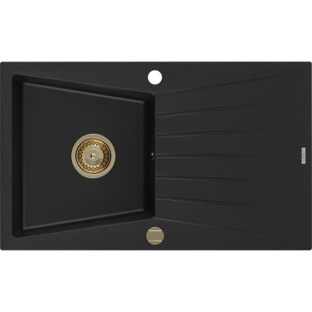 Mexen Cesar évier en granit à 1 cuve avec égouttoir 775 x 470 mm, Noir, siphon Or - 6514771010-77-G