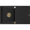 Mexen Cesar évier en granit 1 bac avec égouttoir 775 x 470 mm, noir, siphon doré - 6514771010-77-G