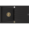 Mexen Cesar évier en granit à 1 bac avec égouttoir 775 x 470 mm, noir, siphon doré - 6514771010-77-G