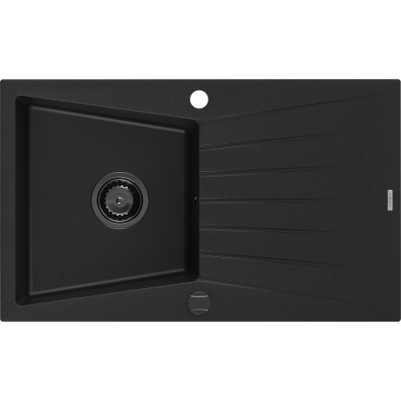 Mexen Cesar évier en granit à 1 cuve avec égouttoir 775 x 470 mm, Noir, siphon Noir - 6514771010-77-B