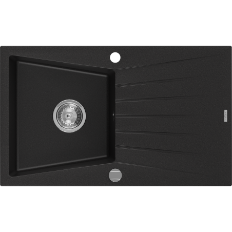 Mexen Cesar évier en granit 1 bac avec égouttoir 775 x 470 mm, noir, siphon chromé - 6514771010-77