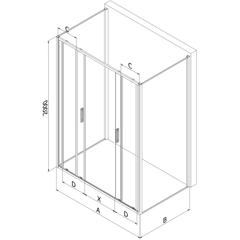 Mexen Exo-S Duo 3S cabine de douche à 3 parois coulissante 200 x 100 cm, transparent, or - 8152-200-100-50-00-3S