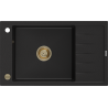 Mexen Elias évier en granit à 1 bac avec égouttoir 795 x 480 mm, noir, siphon doré - 6511791005-77-G