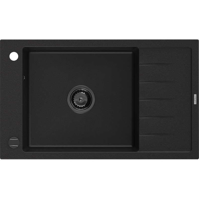 Mexen Elias évier de cuisine en granit à 1 bac avec égouttoir 795 x 480 mm, noir, siphon noir - 6511791005-77-B