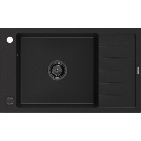 Mexen Elias évier en granit à 1 bac avec égouttoir 795 x 480 mm, noir, siphon noir - 6511791005-77-B