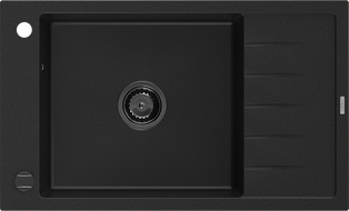 Mexen Elias évier de cuisine en granit à 1 bac avec égouttoir 795 x 480 mm, noir, siphon noir - 6511791005-77-B