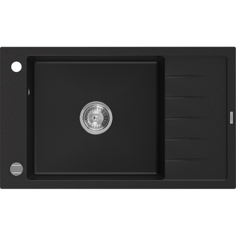 Mexen Elias évier de cuisine en granit à 1 bac avec égouttoir 795 x 480 mm, noir, siphon chromé - 6511791005-77