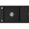 Mexen Elias évier de cuisine en granit à 1 bac avec égouttoir 795 x 480 mm, noir, siphon chromé - 6511791005-77