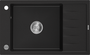 Mexen Elias évier de cuisine en granit à 1 bac avec égouttoir 795 x 480 mm, noir, siphon chromé - 6511791005-77