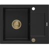 Mexen Enzo évier en granit 1 bac avec égouttoir 576 x 465 mm, noir, siphon doré - 6506571005-77-G