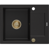 Mexen Enzo évier en granit à 1 bac avec égouttoir 576 x 465 mm, noir, siphon doré - 6506571005-77-G