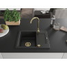 Mexen Enzo évier en granit à 1 bac avec égouttoir 576 x 465 mm, noir, siphon doré - 6506571005-77-G