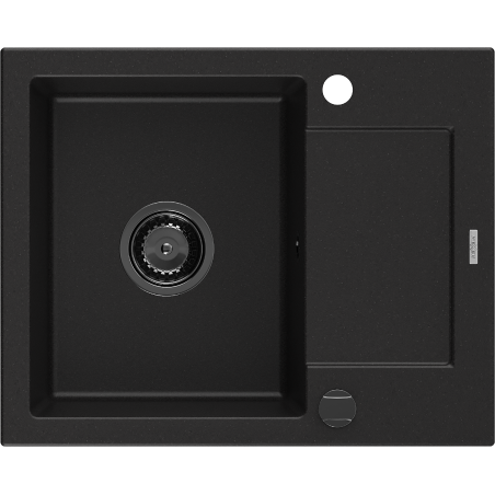Mexen Enzo Évier de cuisine en granit 1 bac avec égouttoir 576 x 465 mm, noir, siphon noir - 6506571005-77-B