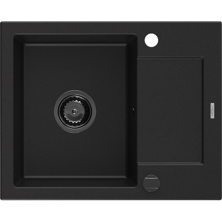 Mexen Enzo évier en granit 1 bac avec égouttoir 576 x 465 mm, noir, siphon noir - 6506571005-77-B