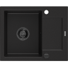 Mexen Enzo évier en granit 1 bac avec égouttoir 576 x 465 mm, noir, siphon noir - 6506571005-77-B