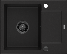 Mexen Enzo Évier de cuisine en granit 1 bac avec égouttoir 576 x 465 mm, noir, siphon noir - 6506571005-77-B