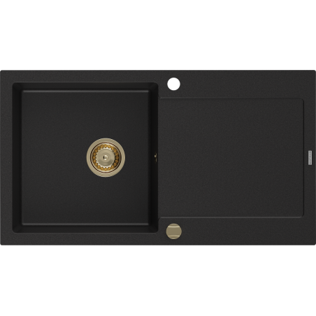 Mexen Leo Évier en granit 1 bac avec égouttoir 900 x 500 mm, noir, siphon doré - 6501901010-77-G