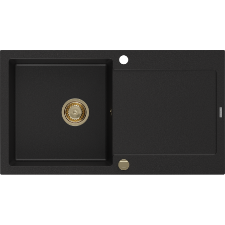 Mexen Leo évier en granit à 1 cuve avec égouttoir 900 x 500 mm, Noir, siphon Or - 6501901010-77-G