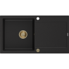 Mexen Leo évier en granit à 1 cuve avec égouttoir 900 x 500 mm, Noir, siphon Or - 6501901010-77-G