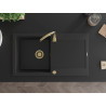 Mexen Leo Évier en granit 1 bac avec égouttoir 900 x 500 mm, noir, siphon doré - 6501901010-77-G