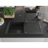 Mexen Leo évier en granit 1 bac avec égouttoir 900 x 500 mm, noir, siphon noir - 6501901010-77-B