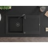 Mexen Leo évier en granit 1 bac avec égouttoir 900 x 500 mm, noir, siphon noir - 6501901010-77-B