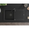 Mexen Leo évier en granit à 1 bac avec égouttoir 900 x 500 mm, noir, siphon noir - 6501901010-77-B
