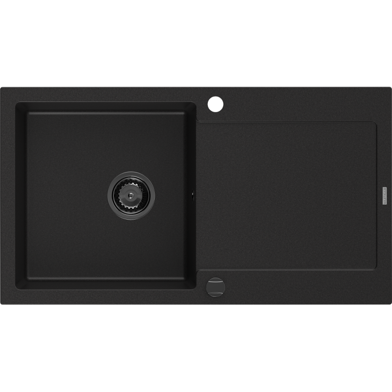 Mexen Leo évier en granit 1 bac avec égouttoir 900 x 500 mm, noir, siphon noir - 6501901010-77-B