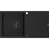 Mexen Leo évier en granit à 1 cuve avec égouttoir 900 x 500 mm, Noir, siphon Noir - 6501901010-77-B