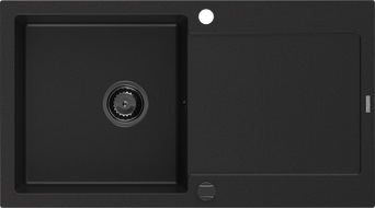 Mexen Leo évier en granit à 1 bac avec égouttoir 900 x 500 mm, noir, siphon noir - 6501901010-77-B