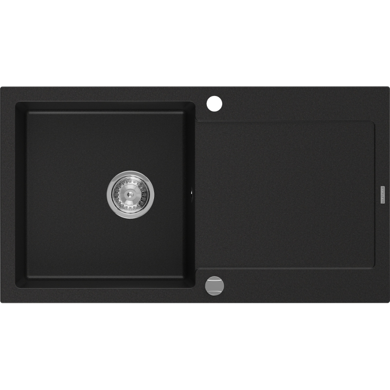 Mexen Leo évier en granit 1 bac avec égouttoir 900 x 500 mm, noir, siphon chrome - 6501901010-77