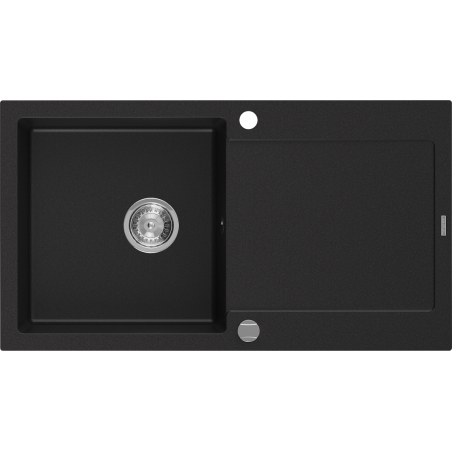 Mexen Leo évier en granit 1 bac avec égouttoir 900 x 500 mm, noir, siphon chrome - 6501901010-77