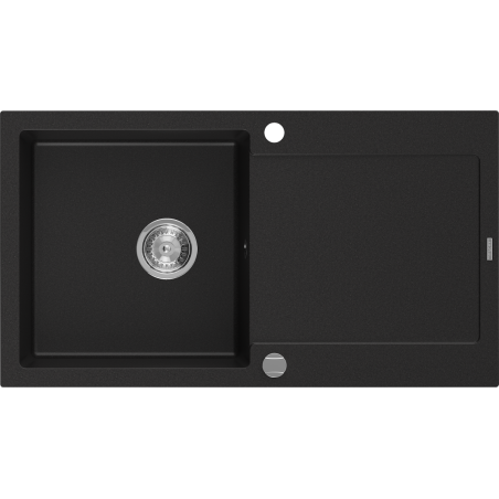 Mexen Leo Évier en granit à 1 bac avec égouttoir 900 x 500 mm, noir, siphon chromé - 6501901010-77
